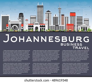 Johannesburg Skyline with Gray Buildings, Blue Sky and Copy Space. Vector Illustration. Business Travel and Tourism Concept with Modern Buildings. Image for Presentation and Banner.