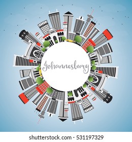 Johannesburg Skyline with Gray Buildings, Blue Sky and Copy Space. Vector Illustration. Business Travel and Tourism Concept with Modern Architecture. Image for Presentation and Banner.