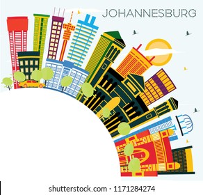 Johannesburg South Africa City Skyline with Color Buildings, Blue Sky and Copy Space. Vector Illustration. Business Travel and Tourism Concept with Modern Buildings. Johannesburg Cityscape.