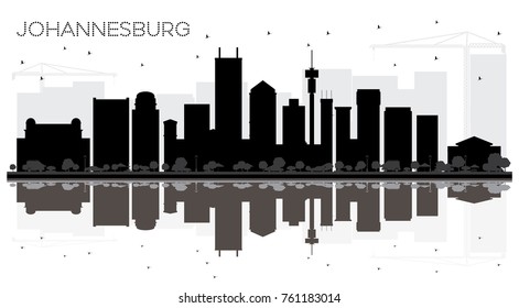 Johannesburg South Africa City skyline black and white silhouette with Reflections. Business travel concept. Cityscape with landmarks