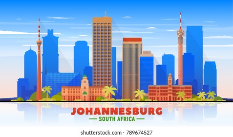 Johannesburg, ( South Africa ) city skyline vector illustration sky background. Business travel and tourism concept with modern buildings. Image for presentation, banner, web site.