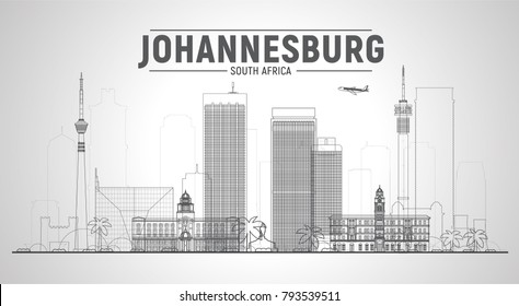 Johannesburg, ( South Africa ) line city skyline vector illustration white background. Business travel and tourism concept with modern buildings. Image for presentation, banner, web site.