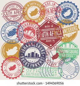 Johannesburg South Africa Set of Stamps. Travel Stamp. Made In Product. Design Seals Old Style Insignia.