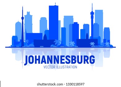 Johannesburg, ( South Africa ) silhouette  skyline vector illustration white background. Business travel and tourism concept with modern buildings. Image for presentation, banner, web site.