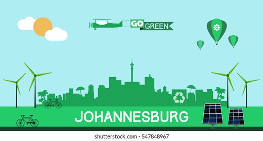 Johannesburg South Africa skyline silhouette flat design vector, green city concept