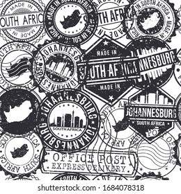 Johannesburg, South Africa Stamps Background. A City Stamp Vector Art. Set of Postal Passport Travel. Design Set Pattern.