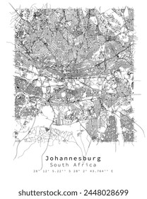 Johannesburgo, Sudáfrica detalle Urbana Mapa de calles, elemento de Vector de Imagen de Plantilla para la comercialización, producto, arte de la pared y carteles impresos.