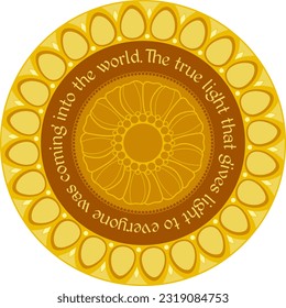John 1:9 golden christian biblical verse in decorative mandala
