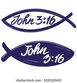 John 3:16 the quote on the background of the fish, calligraphic text symbol of Christianity hand drawn vector illustration sketch