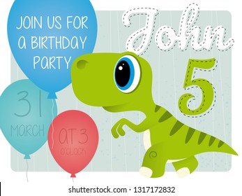 John 5th birthday party invitation card with - Dinosaur