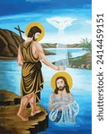 John the Baptist baptizing Jesus Illustration
