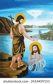 John the Baptist baptizing Jesus Illustration