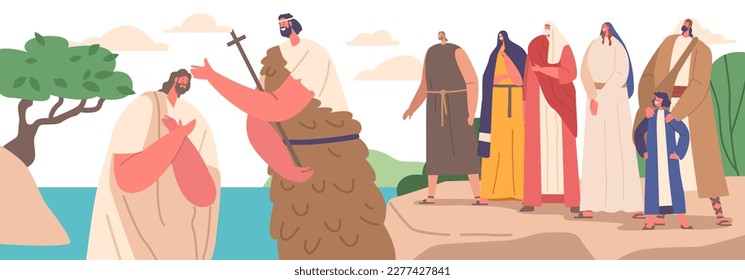 John The Baptist Baptizing Jesus In Jordan River Biblical Scene Represent Christian Religious Symbolic Act Holy Spirit