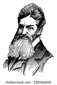 John Brown, 1800-1859, war ein amerikanischer Abschaffer, leitete einen Überfall auf die Bundeswaffe bei Harpers Ferry, um 1858 eine Befreiungsbewegung zu starten, eine Vintage-Linie zeichnen oder Gravuren-Illustration