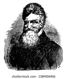 John Brown, 1800-1859, he was an American abolitionist, he led a raid on the federal armoury at Harpers Ferry to start a liberation movement in 1858, vintage line drawing or engraving illustration