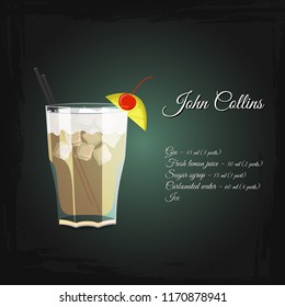 John Collins alcohol coctail vector