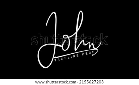JOHN. John. creative calligraphy name logo, Stylish handwriting signature for name John, White color isolated on black background.