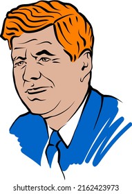 John F  Kennedy vector drawing and colored surfaces  Hand  drawn outline sketch  Drawing for use any marketing project   for resale as print 