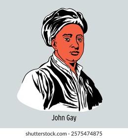 John Gay is an English poet and playwright, author of fables, songs, pastorals and comedies. Hand drawn vector illustration