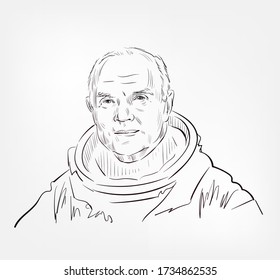 John Herschel Glenn Famous American Aviator, Engineer, Astronaut, Businessman, And Politician Vector Sketch Portrait