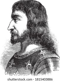 John King Of England, Vintage Engraving. From Popular France, 1869.