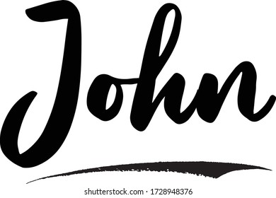 John- Male Name. Calligraphy Black Color Text On White Background