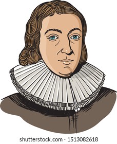 John Milton Cartoon Portrait, Vector