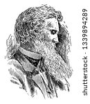 John Muir 1838 to 1914 he was a Scottish to American naturalist author philosopher glaciologist vintage line drawing or engraving illustration