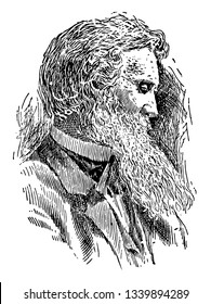 John Muir 1838 to 1914 he was a Scottish to American naturalist author philosopher glaciologist vintage line drawing or engraving illustration