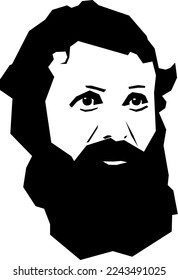 John Muir, 1838 - 1914, Portrait at age 37, Naturalist and Author, stylized black and white vector illustration
