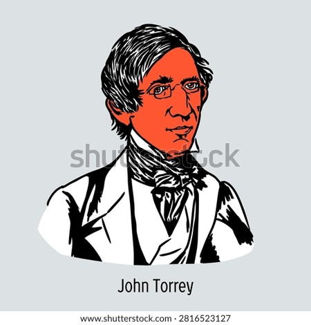 John Torrey – American Botanist, Physician and Pioneer of North American Plant Taxonomy. Hand-drawn vector illustration.