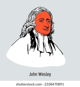 John Wesley war ein englischer Geistlicher, Theologe und Prediger, Leiter der Bewegung in der Kirche von England, bekannt als Methodismus. Vektorgrafik, handgezeichnet.