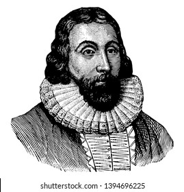 John Winthrop 1587 to 1649 he was an English puritan lawyer and third governor of the Massachusetts bay colony vintage line drawing or engraving illustration