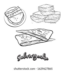 Johnnycake food sketch separated on white. Vector drawing of Flatbread, usually known in North America. Food illustration series.