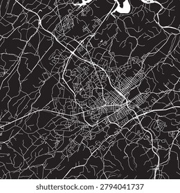 Johnson City Tennessee Vector Map, Detailed City Street Map Black and White Minimalist Line Art