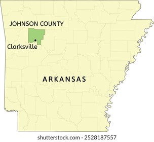 Johnson County and city of Clarksville location on Arkansas state map