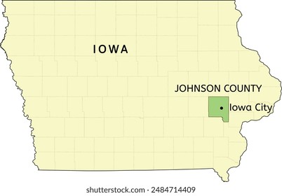 Johnson County and city of Iowa City location on Iowa state map