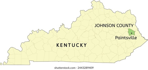 Johnson County and city of Paintsville location on Kentucky state map