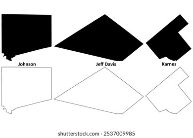 Johnson, Jeff Davis and Karnes County, Texas (Counties in Texas, United States of America,USA, U.S., US) map vector illustration, scribble sketch map