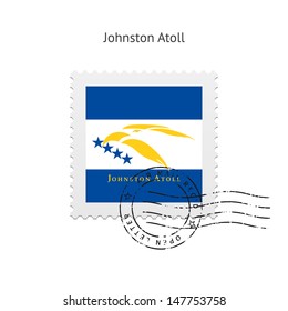 Johnston Atoll Flag Postage Stamp on white background. Vector illustration.
