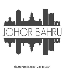 Johor Bahru Malaysia Asia Skyline Vector Art Mirror Silhouette Emblematic Buildings