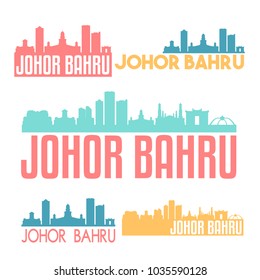 Johor Bahru Malaysia Flat Icon Skyline Vector Silhouette Design Set
