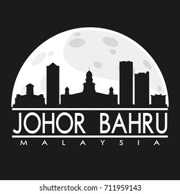 Johor Bahru Malaysia Full Moon Night Skyline Silhouette Design City Vector Art.