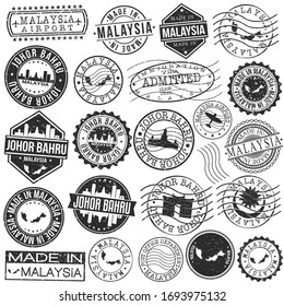 Johor Bahru, Johor, Malaysia Set Of Stamp. Vector Art Postal Passport Travel Design. Travel And Business Seals.