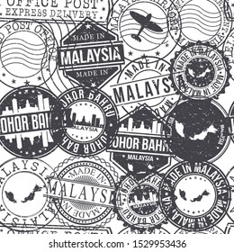 Johor Bahru Malaysia Stamps Background. City Stamp Vector Art. Postal Passport Travel. Design Set Pattern.
