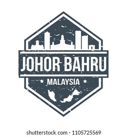 Johor Bahru Malaysia Travel Stamp Icon Skyline City Design Tourism. Seal Passport Mark.