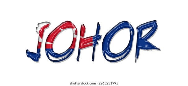 JOHOR-Flaggentext-Schriftart, Symbolhintergrund, Flaggenbandtypografie, Logo-Beschriftungsbanner, bunter Hintergrund 3D, Vektorgrafik