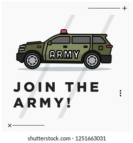 Join The Army Quote Poster with SUV Car Vector Illustration