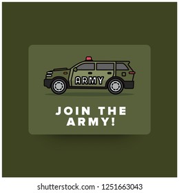 Join The Army Quote Poster with SUV Car Vector Illustration
