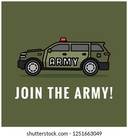 Join The Army Quote Poster with SUV Car Vector Illustration